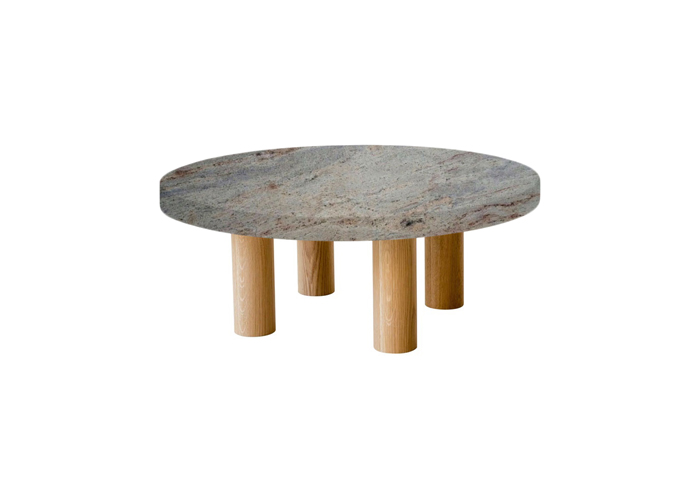 Small Round Ivory Fantasy Coffee Table with Circular Oak Legs