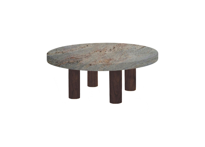 Small Round Ivory Fantasy Coffee Table with Circular Walnut Legs