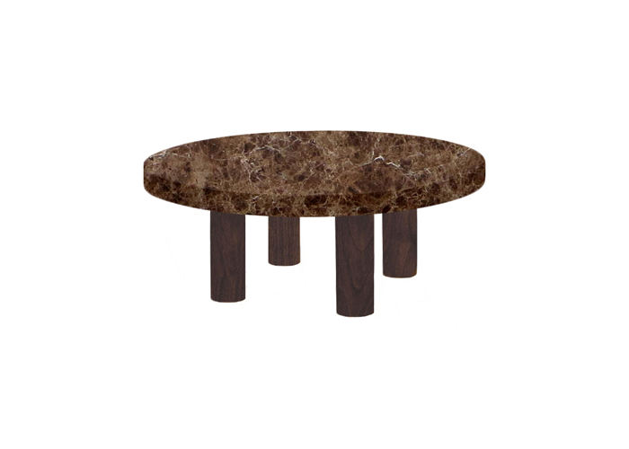 Small Round Marron Imperial Coffee Table with Circular Walnut Legs