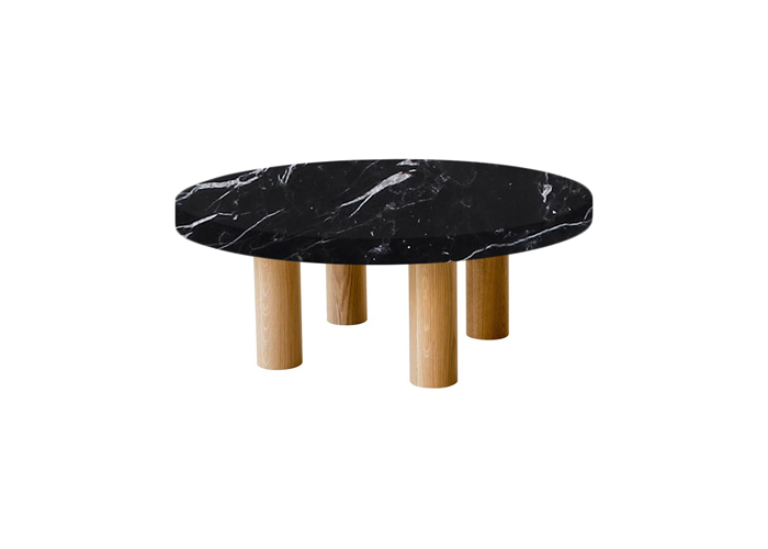 Small Round Nero Marquinia Coffee Table with Circular Oak Legs