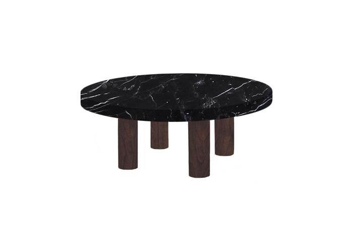 Small Round Nero Marquinia Coffee Table with Circular Walnut Legs