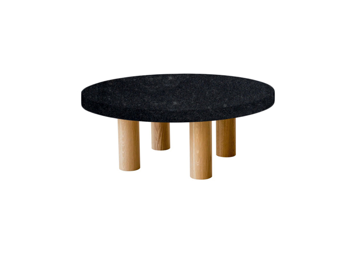 Small Round Steel Grey Coffee Table with Circular Oak Legs