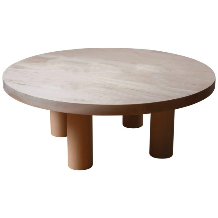 Round White Oak Coffee Table with Circular Oak Legs