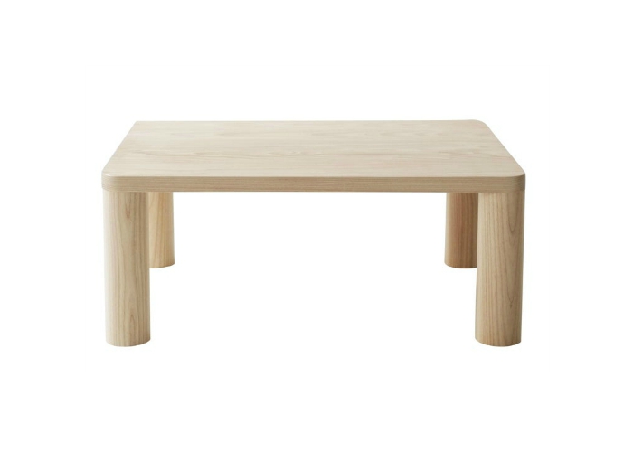 Square White Oak Coffee Table with Circular Oak Legs