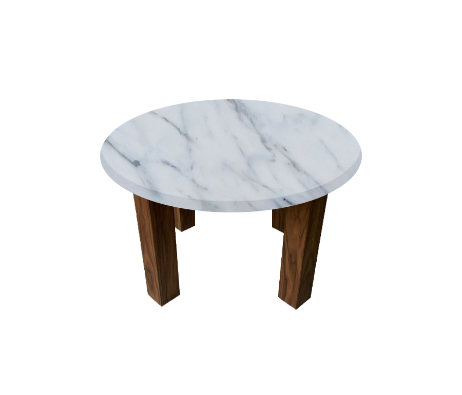 Statuario Extra Round Coffee Table with Square Walnut Legs