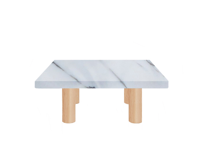 Small Square Statuario Extra Coffee Table with Circular Ash Legs