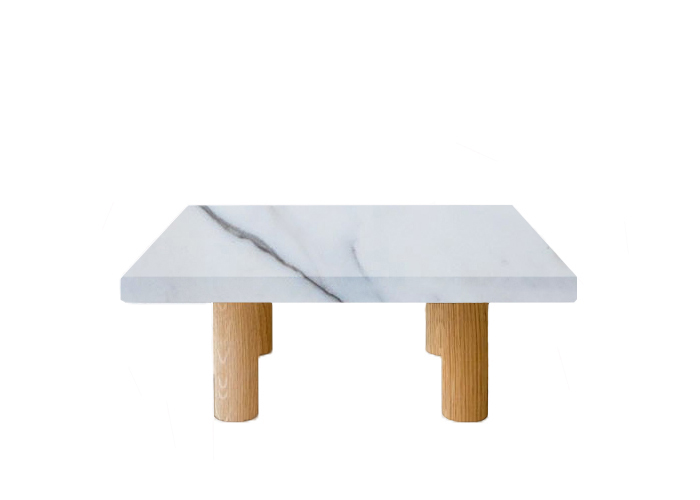 Small Square Statuario Extra Coffee Table with Circular Oak Legs
