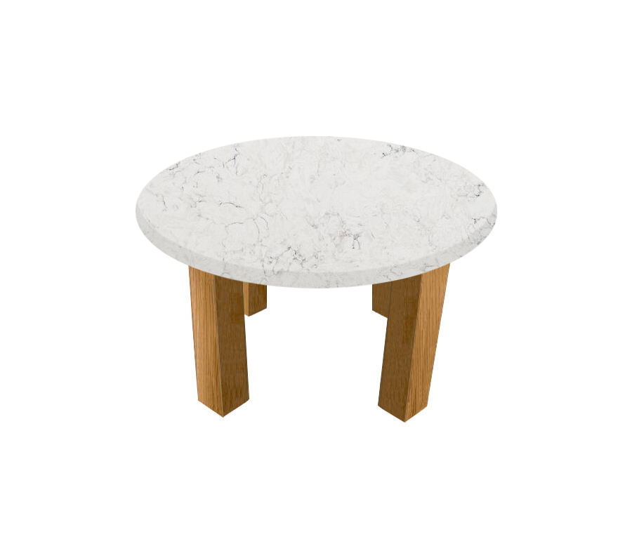 White Glacier Round Coffee Table with Square Oak Legs