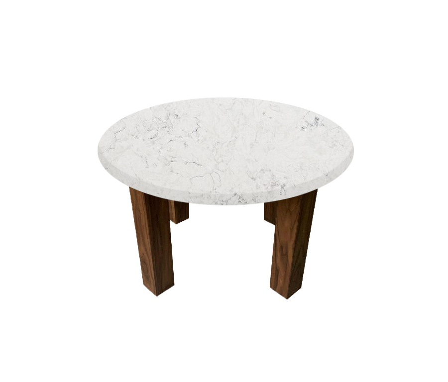 White Glacier Round Coffee Table with Square Walnut Legs