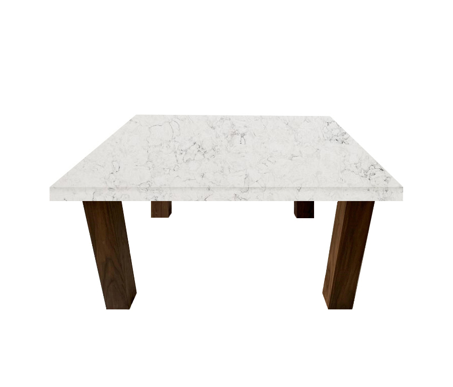 White Glacier Square Coffee Table with Square Walnut Legs