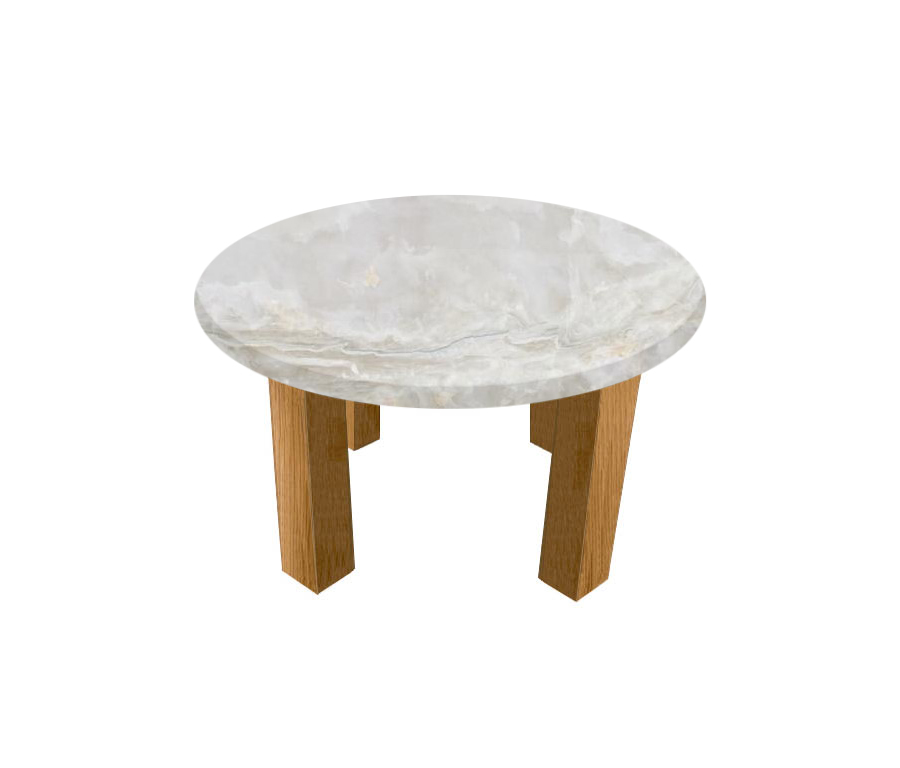 White Onyx Round Coffee Table with Square Oak Legs