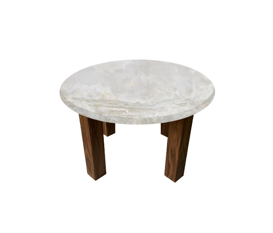 White Onyx Round Coffee Table with Square Walnut Legs