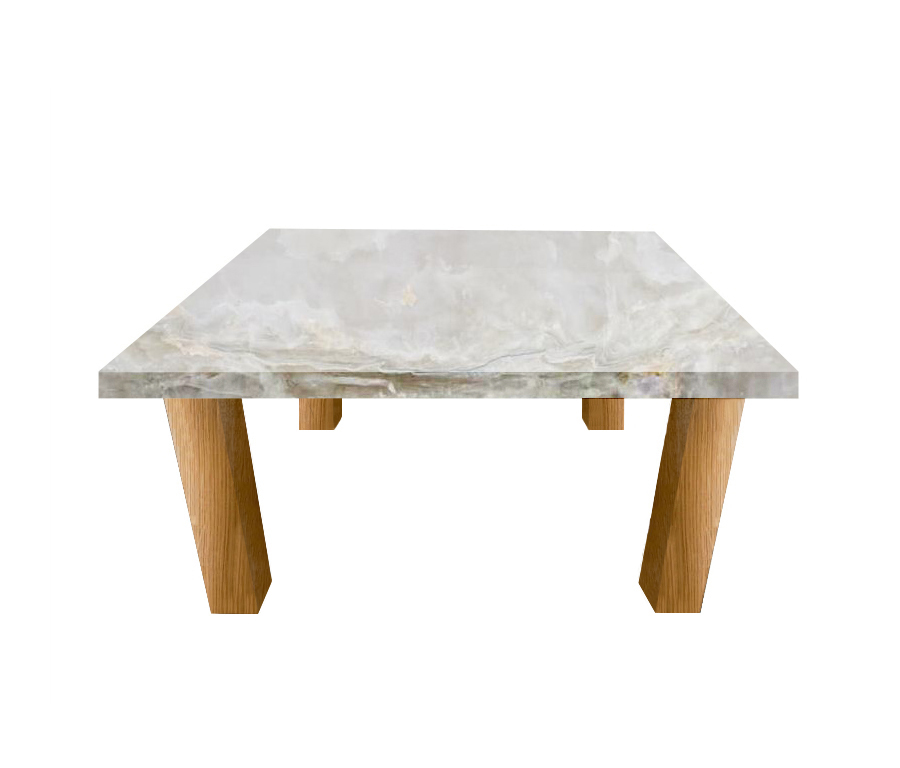 White Onyx Square Coffee Table with Square Oak Legs