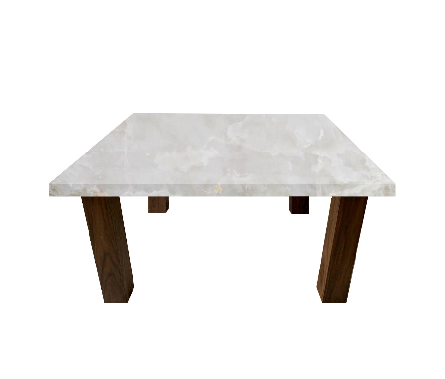 White Onyx Square Coffee Table with Square Walnut Legs