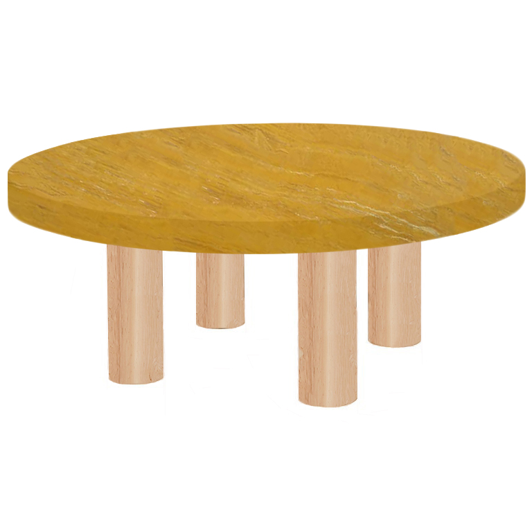 Round Yellow Travertine Coffee Table with Circular Ash Legs