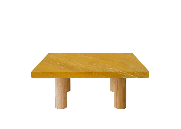 Yellow Travertine Square Coffee Table with Circular Oak Legs