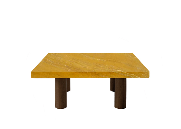 Yellow Travertine Square Coffee Table with Circular Walnut Legs